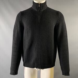 ZANONE Size M Black Knitted Wool Zip Up Cardigan